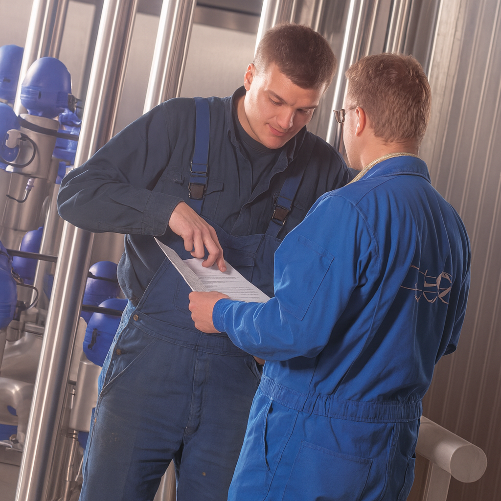 Twinco technicians reviewing process equipment